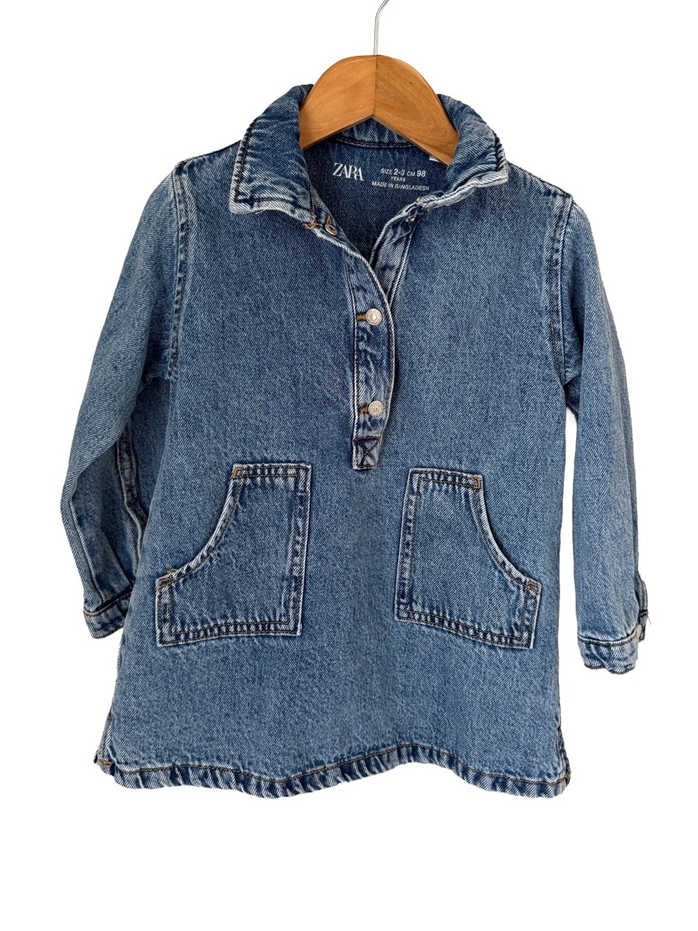 Zara Denim Pullover Shirt Dress in Medium Blue